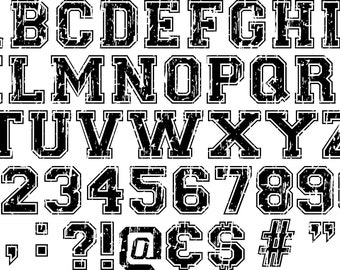 VARSITY DISTRESSED FONT Svg, Varsity distressed alphabet svg, Distressed Varsity letters and numbers