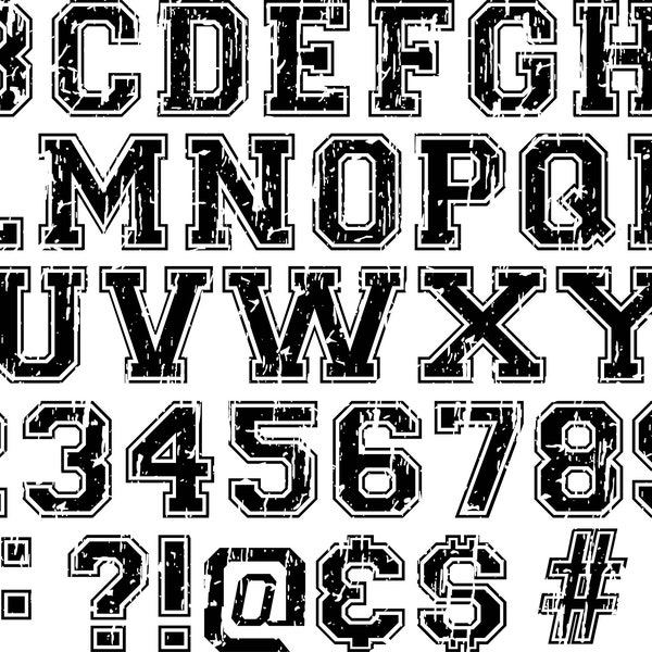 VARSITY DISTRESSED FONT Svg, Varsity distressed alphabet svg, Distressed Varsity letters and numbers