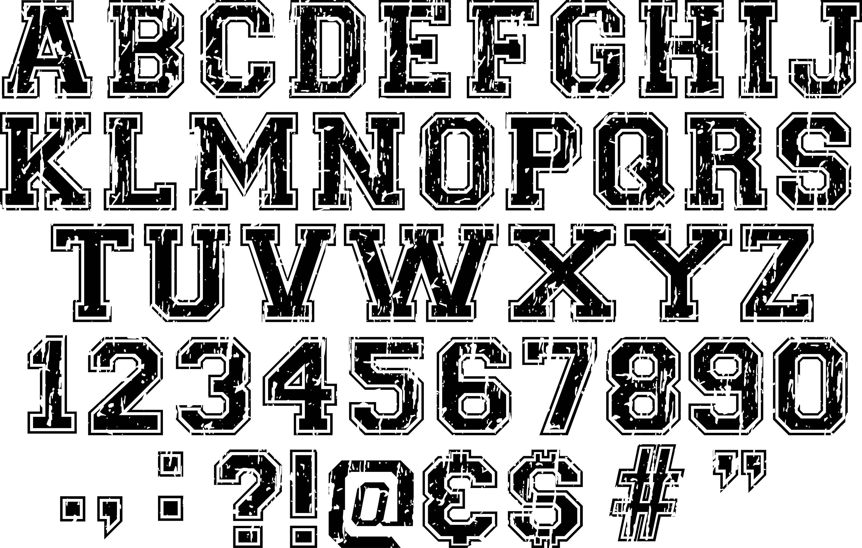 Prints Distressed Varsity Letters And Numbers Svg College Distressed