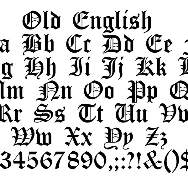 OLD ENGLISH FONT Svg, Old English Alphabet Svg, Old English Letters and Numbers Svg for Cricut