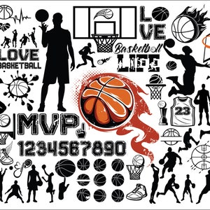 BASKETBAL BUNDEL SVG, basketbal Svg, basketbal Svg voor Cricut, basketbalspeler Svg, bal Svg, liefde basketbal Svg, silhouet, png, dxf