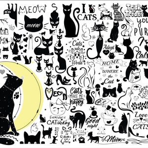 Lot de chats SVG, Svg de chats, chats Silhouette Svg, fichiers Svg de chats pour Cricut, Clipart chats, miaou Svg, chaton, chat face Svg, Svg minou