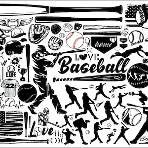 Baseball SVG, Baseball Bundle SVG, Baseball Silhouette, Baseball Ball SVG, Baseballspieler SVG, Baseballschläger SVG, Baseball Stiche SVG-Png