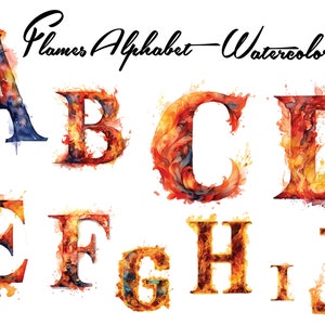 Flammen Alphabet Aquarell Clipart - Feuer Alphabet - Buchstaben PNG - Alphabet PNG - Feuer Flammen - Sofortiger Download für kommerzielle Nutzung - PNG