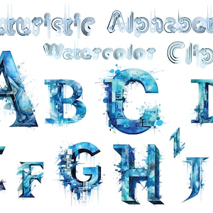 Space Alphabet Watercolor PNG - Cyberpunk Futuristic Font - Mecha Robot Font - Tech Gaming - Futuristic Fonts Png - Futuristic Alphabet Png