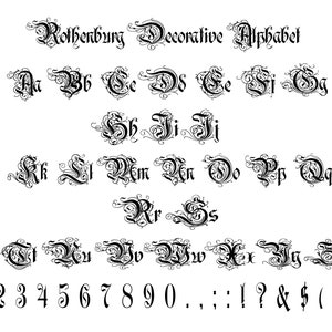 Alfabeto decorativo de Rothenburg Svg, Letras y números decorativos de Rothenburg Svg para Cricut