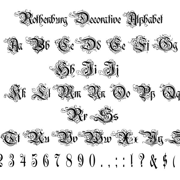 Rothenburg Decorative Alphabet Svg, Rothenburg Decorative Letters and Numbers Svg pour Cricut