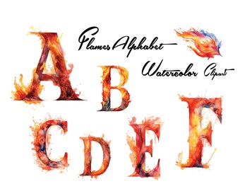 Flammen Alphabet Aquarell Clipart - Feuer Alphabet - Buchstaben PNG - Alphabet PNG - Feuer Flammen - Sofortiger Download für kommerzielle Nutzung - PNG