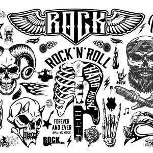 ROCK BUNDEL SVG, rockmuziek Svg, Rock and Roll bundel Svg, Rock Flames Svg, Cricut Cricut Cut-bestanden, silhouet snijden bestanden