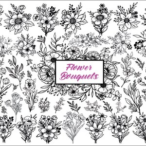 BOUQUET SVG, Bouquet Svg Bundle, Floral Svg, Flowers Svg, Wildflowers Svg, Botanical Svg, Field Plants Svg, Minimalist Bouquet Svg - PNG
