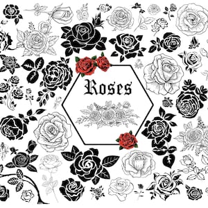 ROSE BUNDLE SVG, Roses Svg, Rose Silhouette Svg, Rose Svg Cut Files for Cricut, Flowers Svg, Floral Svg, Rose Svg - Png