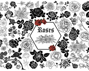 ROSE BUNDLE SVG, Roses Svg, Rose Silhouette Svg, Rose Svg Cut Files for Cricut, Flowers Svg, Floral Svg, Rose Svg - Png