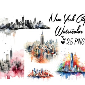 Aquarell New York - New Yorker Wahrzeichen - Reise Urlaub Urlaub Digitaldruck - Clipart PNG transparenter Hintergrund Kommerzielle Nutzung - PNG
