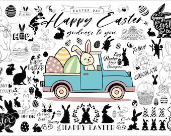 Paquete de Pascua SVG, SVG de Pascua, SVG de primavera, SVG de conejito, Frases de Pascua, SVG de conejito de Pascua, SVG de huevo de Pascua, Archivos de corte SVG de Pascua para Cricut - PNG
