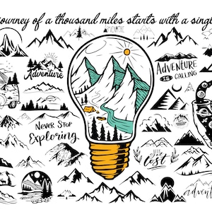 BERG BUNDEL Svg, berg Svg, berg silhouet, berg clipart, avontuur Svg, natuur SVG, verkennen Svg, reizen Svg, bestanden voor Cricut