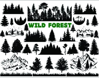 FOREST BUNDLE SVG, Forest Svg, Forest Silhouette, Tree Svg, Tree Silhouette Svg, Forest Outdoor Svg, Camping Svg, Mountain Svg,Grass Svg Png