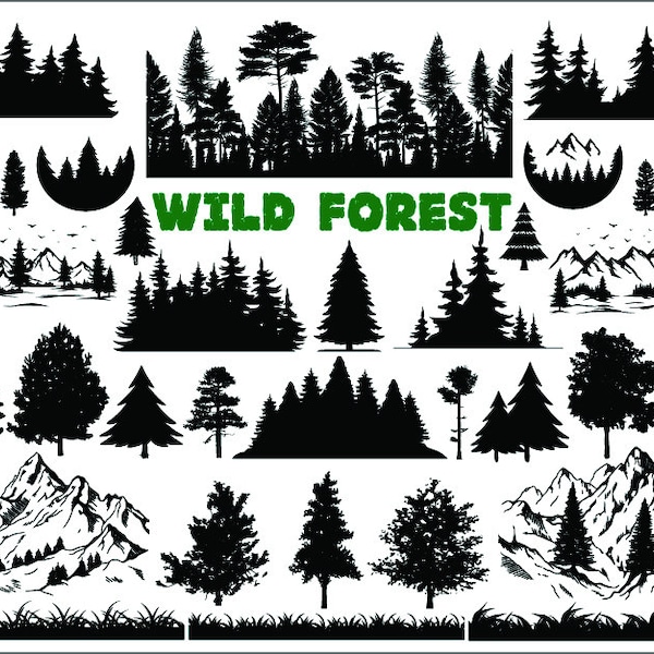 FOREST BUNDLE SVG, Forest Svg, Forest Silhouette, Tree Svg, Tree Silhouette Svg, Forest Outdoor Svg, Camping Svg, Mountain Svg,Grass Svg Png