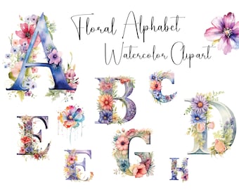 Aquarell Blumen Alphabet Clipart - Blumen Alphabet - Transparenter Hintergrund - Blumen Buchstaben - Hochzeitsbuchstaben - Buchstaben PNG - Clipart PNG