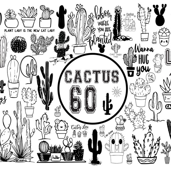 CACTUS SVG BUNDLE, cactus silhouette,cactus vector, plants svg, cactus Cricut design