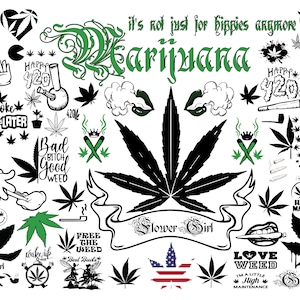 Lot de marijuana Svg, feuille de marijuana SVG, Svg de marijuana, fumée de weed Svg, marijuana Silhouette Svg, pot feuille Svg, Svg de Cannabis, fichier de coupe Cricut