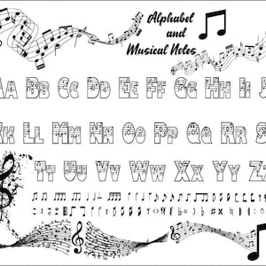 MUZIKALE alfabet en notities SVG, muzieknoten Svg, muzieknoten Svg, muzieknoten voor digitale download, muziek SVG bundel, Cricut, silhouet