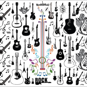 Gitaar SVG, gitaar bundel Svg, gitaar notitie Svg, gitaar patronen Svg, muziek Svg, elektrische gitaar Svg, akoestische gitaar Svg, silhouet, png