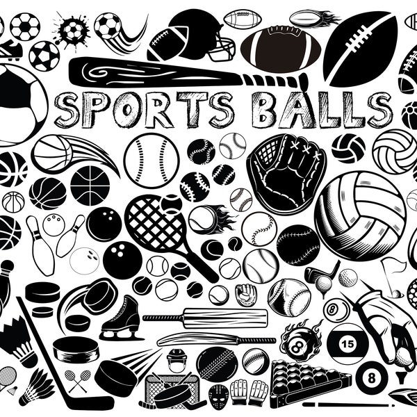 SPORTS BALLS SVG, Sports Balls Bundle Svg, Soccer Ball, Football Ball, Baseball Ball, Basketball Ball, Golf Ball, Tennis Ball, Svg - Png