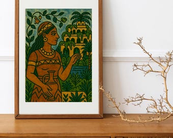 Hängende Gärten von Babylon Kunstdruck - Mesopotamien, Atlantis, ruhige Wandkunst, spirituelle Kunst, traditionelles Wohndekor