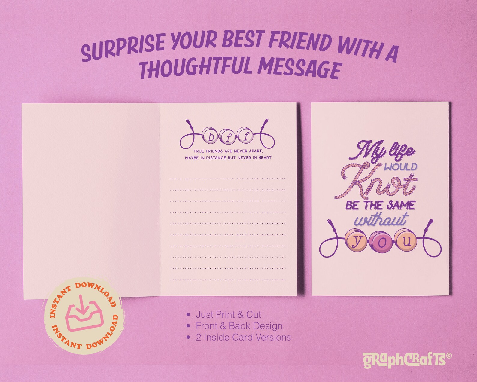 Friendship Card Printable, Valentine's Day Card, Digital Card, Cute Pdf ...