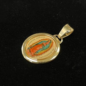 14k Real Yellow Gold Religious Enamel Our Lady of Guadalupe Pendant for ...