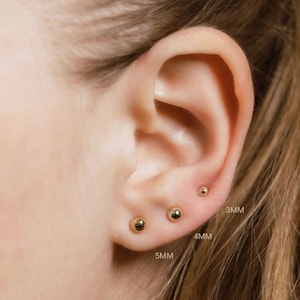 14K Yellow Gold Ball Earrings, 3MM, 4MM, 5MM, Round Push Back  Studs, Tiny Minimalist Earrings