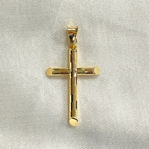Pendentif croix en or jaune véritable 14 carats, design classique, pendentif religieux de taille moyenne, bijoux religieux, cadeau pour femme/homme