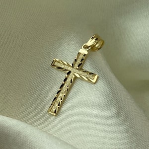 14K Real Yellow Gold Cross Religious Charm Thin Pendant For Necklace or Chain, Religious Charm Jewelry, Gift for Women/Men