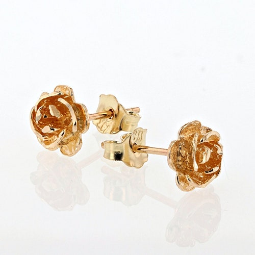 14k Solid Yellow and Rose Gold Rose Flower Stud Earrings - Etsy