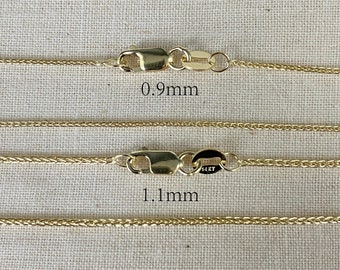 Real 14K Gold Round Wheat Pendant Chain Necklace with Lobster Clasp, 14K Solid Gold Chain, Spiga Chain, Layered Necklace Gold Chain