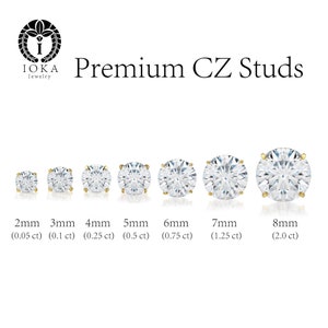 Real 14K Gold Round Cut Solitaire Cubic Zirconia CZ Stud Screw Back ...