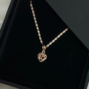 14K Prawdziwe Złoto 15 Anos Quinceanera Serce Wisiorek z Łańcuchem Valentino, 15 Lat Urodziny Prezent dla Niej/Dziewczyny zdjęcie 1