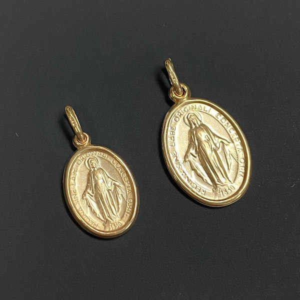 14k Real Yellow Gold Religious Oval Virgin Mary Miraculous Medal Charm Pendant, Catholic Necklace,  Protection Necklace