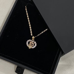 14K Two Tone Gold Sweet 15 Years Quinceanera Heart Cubic Zirconia CZ Charm Pendant Necklace, 1.5mm Valentino Chain, 15 Anos Birthday Gift