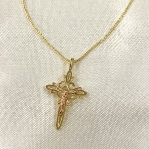 14K Two Color Gold Jesus Crucifix Charm Pendant with Wheat Chain Necklace, Religious Gift Idea, Baptism Jewelry for him/her