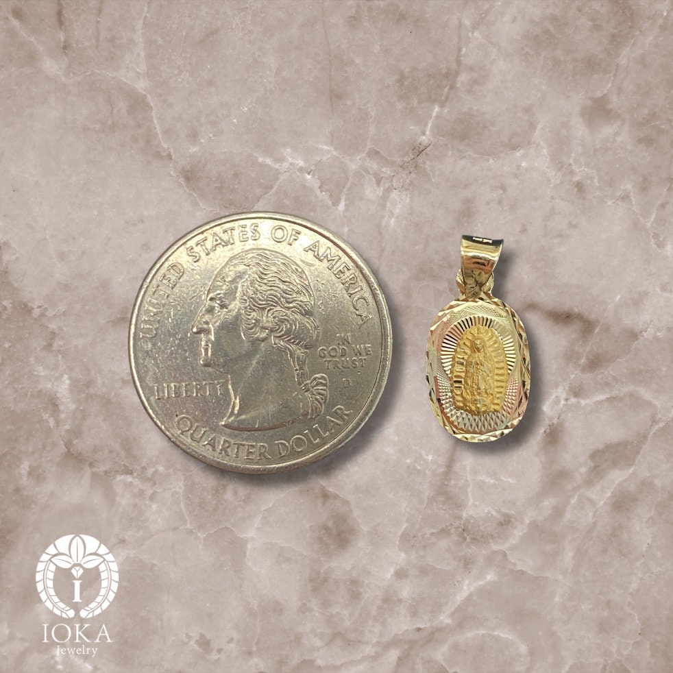 14K Gold Our Lady of Guadalupe Pendant Diamond-cut Virgin of Mary ...