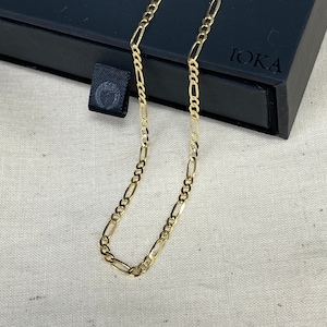 14K Real Yellow Gold Figaro 3+1 Chain Necklace with Lobster Clasp, Figaro Link Chain, Layering Necklace, 16&quot; 18&quot; 20&quot; 22&quot; 24&quot;