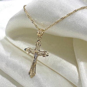 14K Two Tone Gold Jesus Crucifix Cross Pendant with 1.2mm Singapore Chain Chain Necklace, Religious Pendant, gift idea for Women/Men