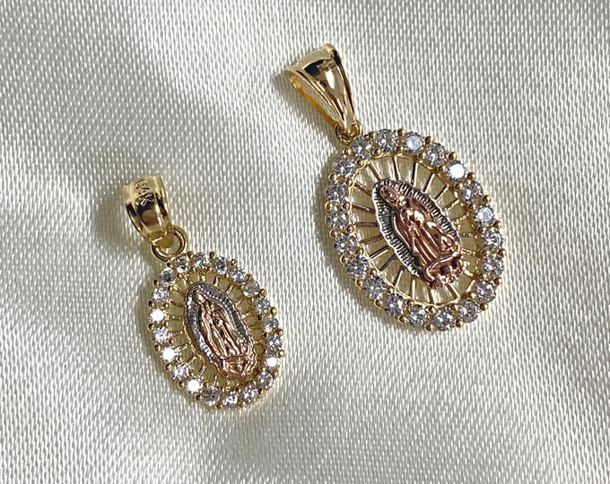 Real 14K Yellow Gold Cubic Zirconia Religious Our Lady of Guadalupe ...