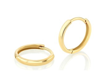 Real 14k Yellow Gold Hoop Earrings, Minimalist Huggies, Simple Hoops