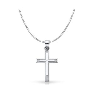 14K White Gold Cross Religious Charm Pendant with 0.8mm Box Chain Necklace, Cross Necklace, Religious Necklace, Gift for Women/Men