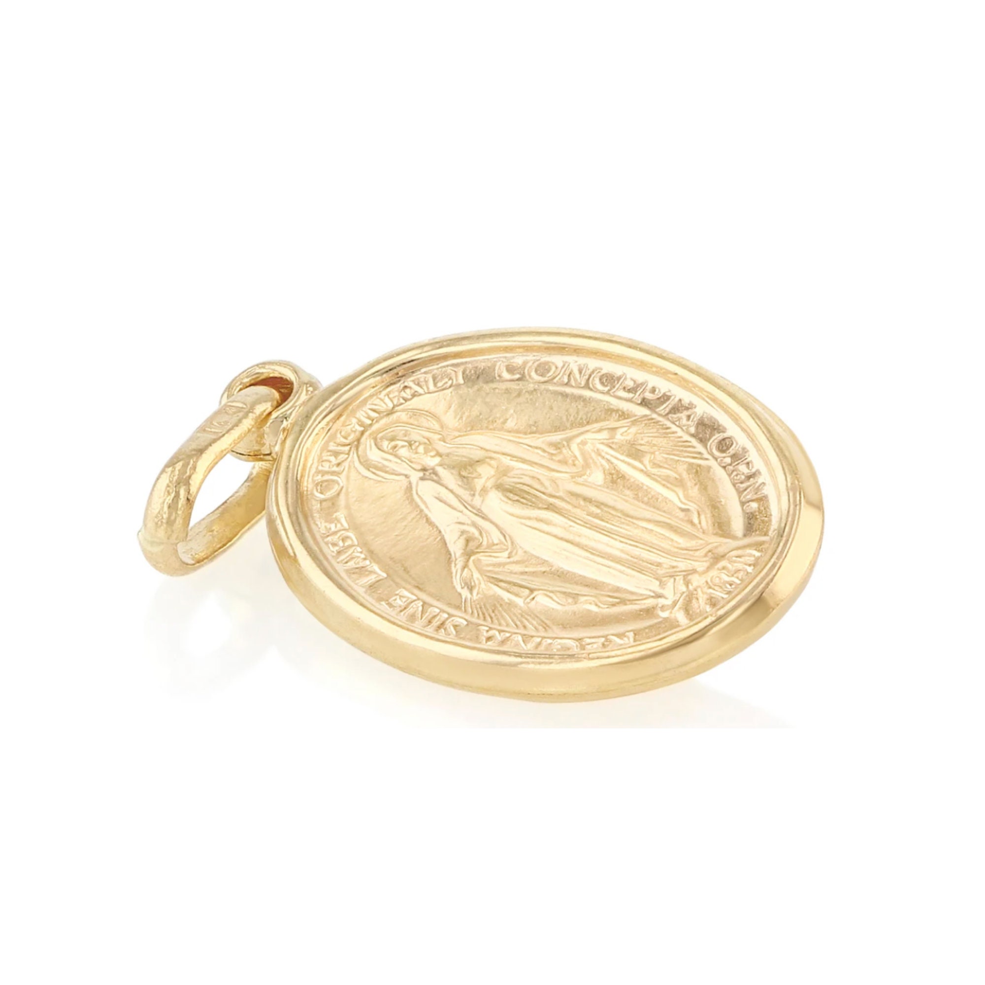 14k Real Yellow Gold Religious Oval Virgin Mary Miraculous Medal ...