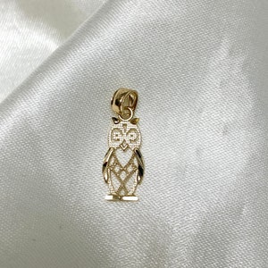 14K Solid Yellow Gold Owl Charm Pendant Minimalist Precious Bird Jewelry Nature-Inspired Elegance Diamond Cut Owl Pendant
