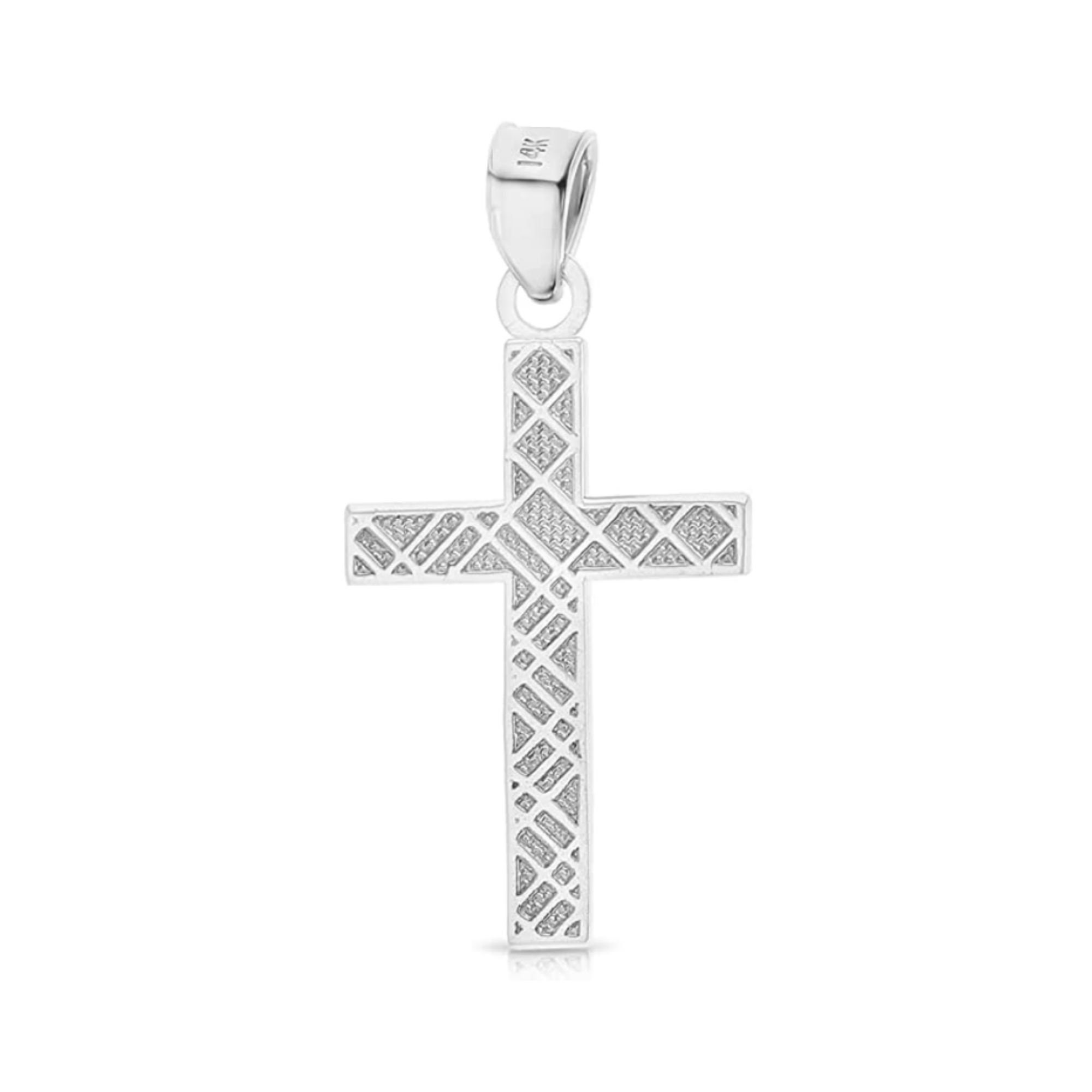 14K Real Solid White Gold Cross Religious Charm Pendant with Etsy