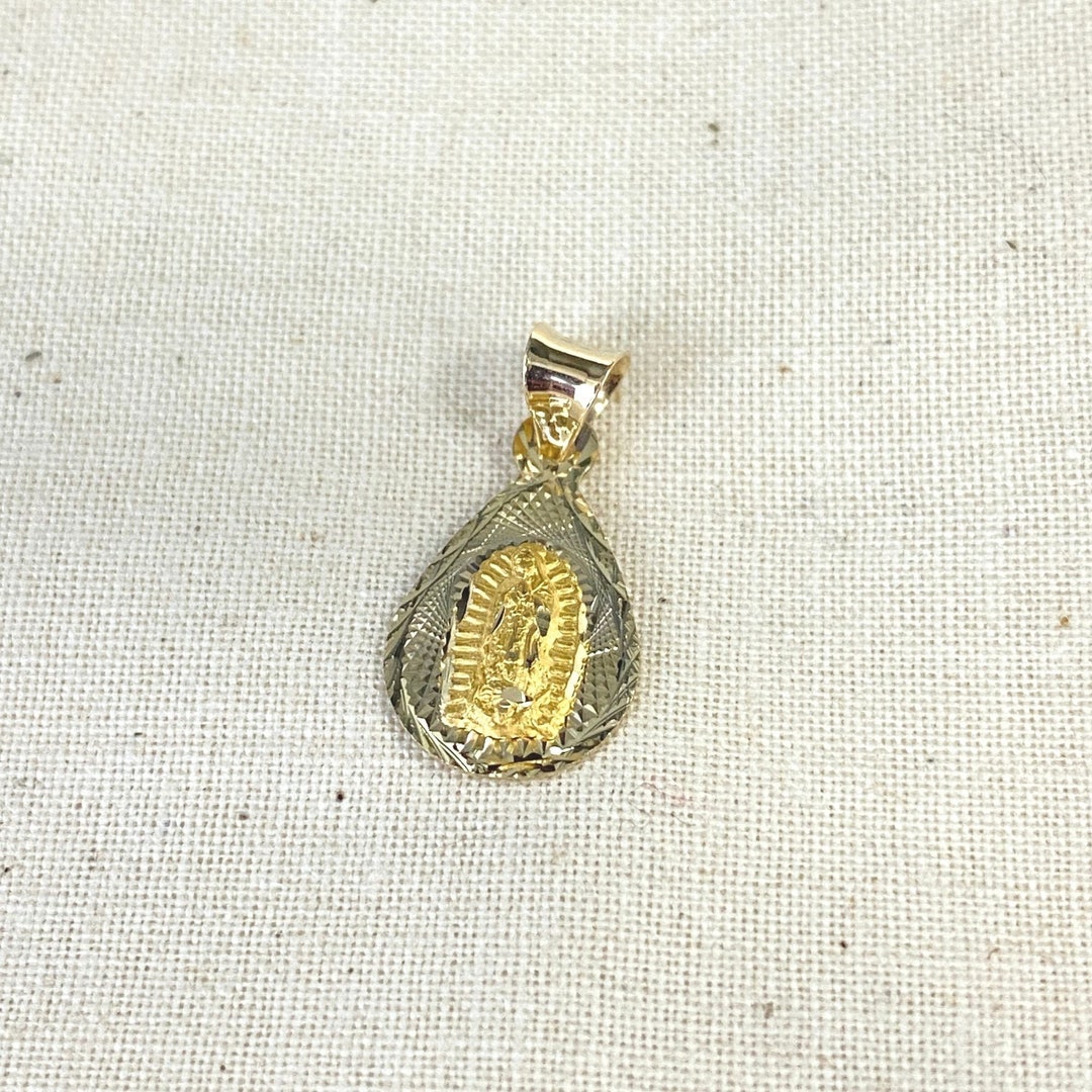 Real 14K Yellow Gold Virgin Mary Lady of Guadalupe Stamp Religious ...